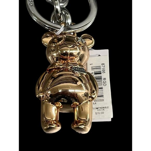 Coach Rose Gold Tone Teddy Bear Purse Charm 3D Keychain 87166 New - Picture 1 of 8